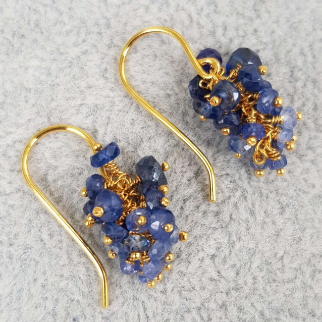 Blue Sapphire Grape Cluster Earrings Gold - Kate Wood