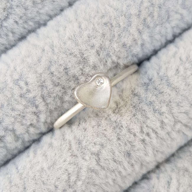 Silver Heart Stacking Ring - Diamond