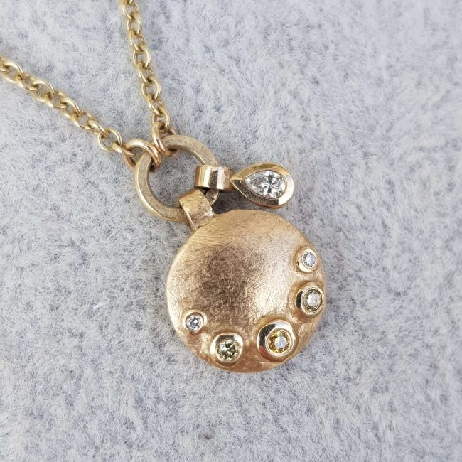 Sunburst Gold and Diamond Crescent Amulet Necklace