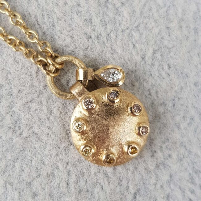 Sunburst Gold and Diamond Halo Amulet Necklace