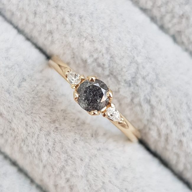 Salt and Pepper and White Diamond Trilogy Engagement Ring