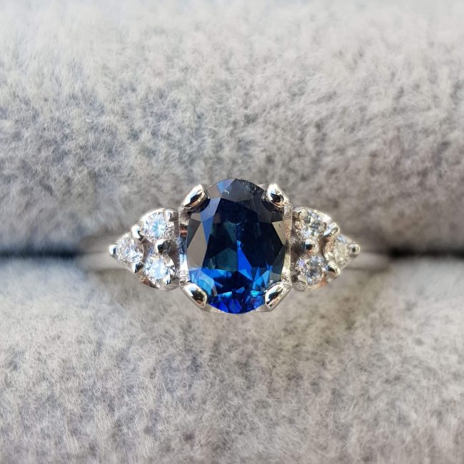Blue Sapphire and Diamond Engagement Ring