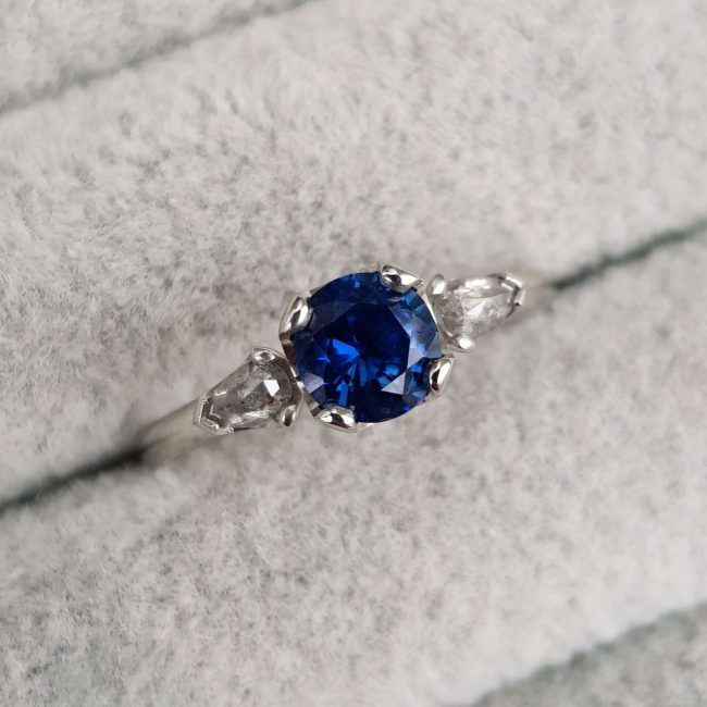 Blue Sapphire Platinum Trilogy Ring - Clare Chandler - CCG295