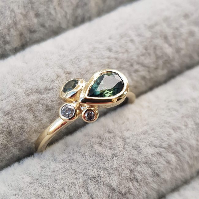 Sapphire with Diamonds Cluster Engagement Ring- Clare Chandler