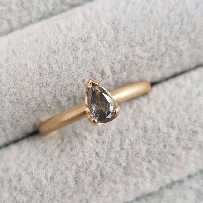 Fancy Grey Pear Diamond Engagement Ring - Clare Chandler - CCG312