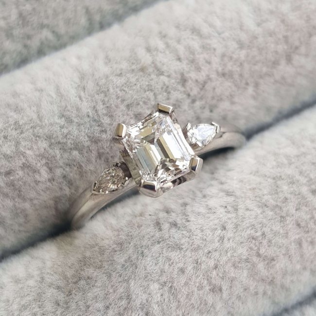 Emerald Cut Diamond Trilogy Engagement Ring - Clare Chandler - CCG318