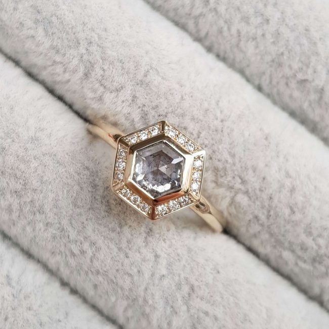 Hexagon Rose Cut Diamond Halo Ring - Clare Chandler - CCG58