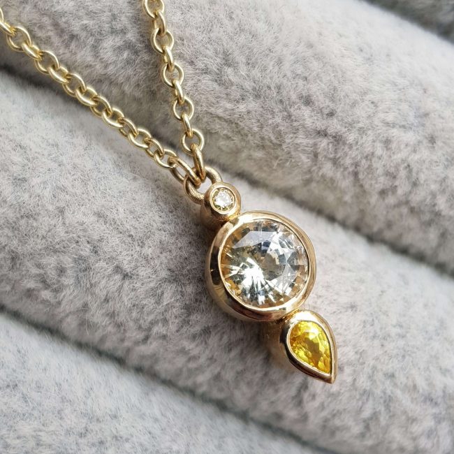 Ceylon Round Orange Sapphire Cluster Necklace - Clare Chandler - CCSN3