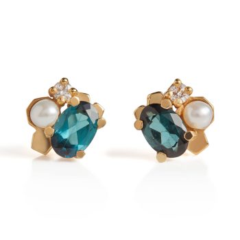 Topaz, Diamond and Pearl Cluster Studs - Cat Hart
