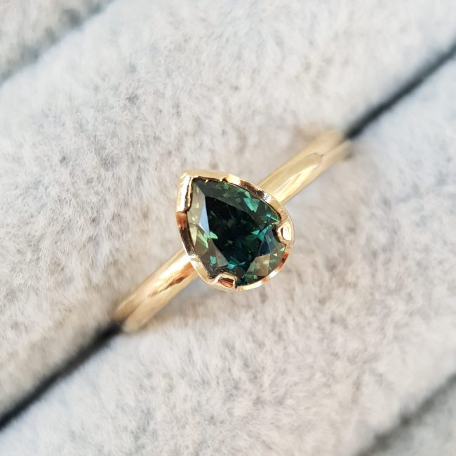 Deep Green Pear Sapphire Engagement Ring-3-Clifton-Rocks