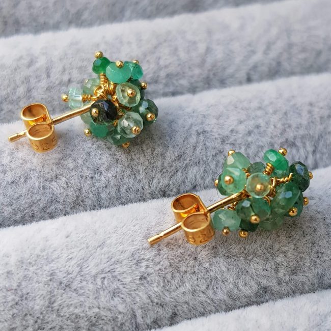Emerald PomPom Gold Studs - Kate Wood