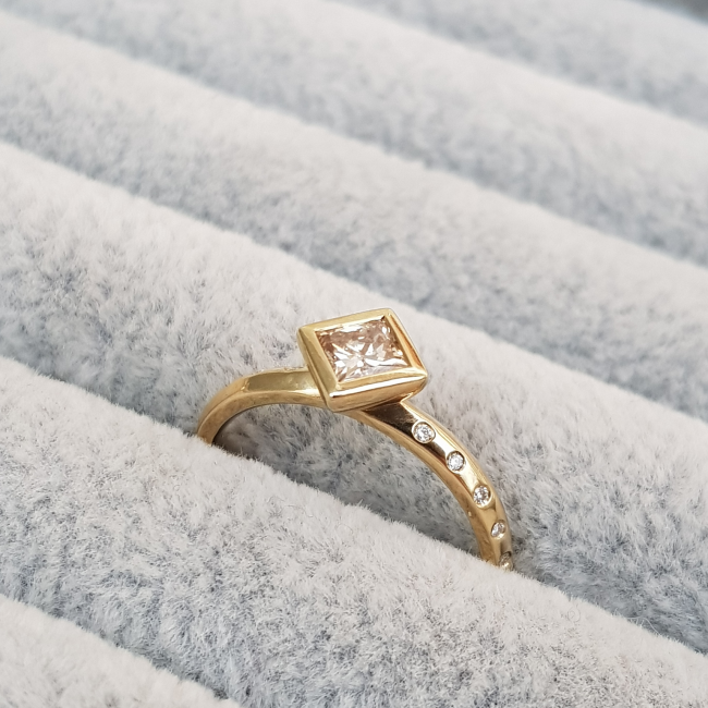 Princess Cut Champagne Diamond Solitaire Engagement Ring - Katie Snow