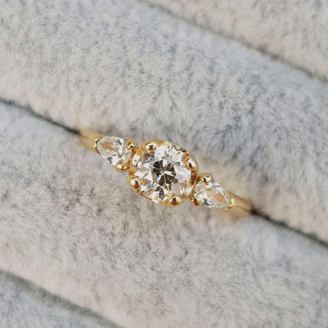 Old Cut Diamond Trilogy Engagement Ring