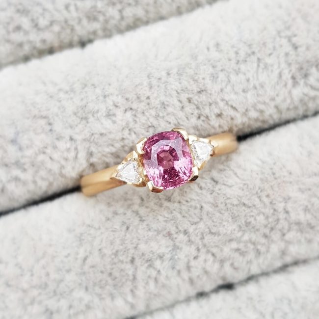 Pink Sapphire Trilogy Engagement Ring
