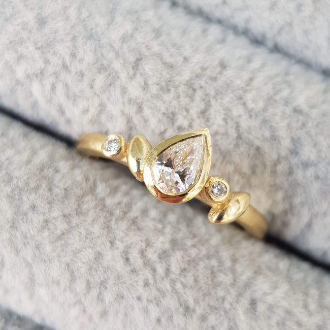 Diamond Engagement Ring with Leaf Details - Samantha England