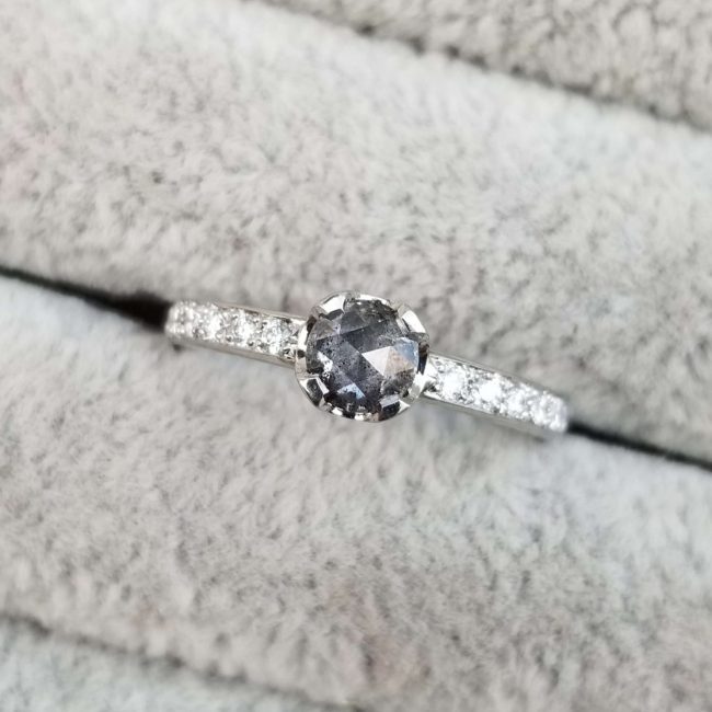 Salt and Pepper Diamond Solitaire Engagement Ring