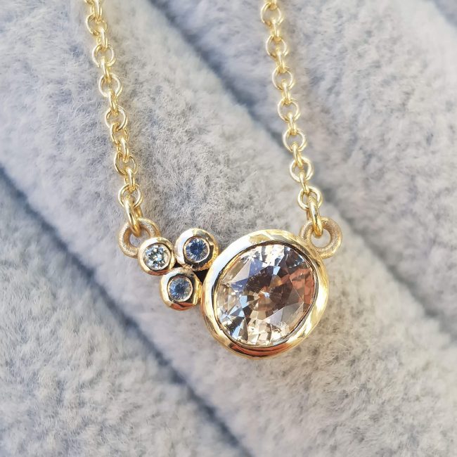 Ceylon Oval Peach Sapphire Cluster Necklace - Clare Chandler - CCSN4